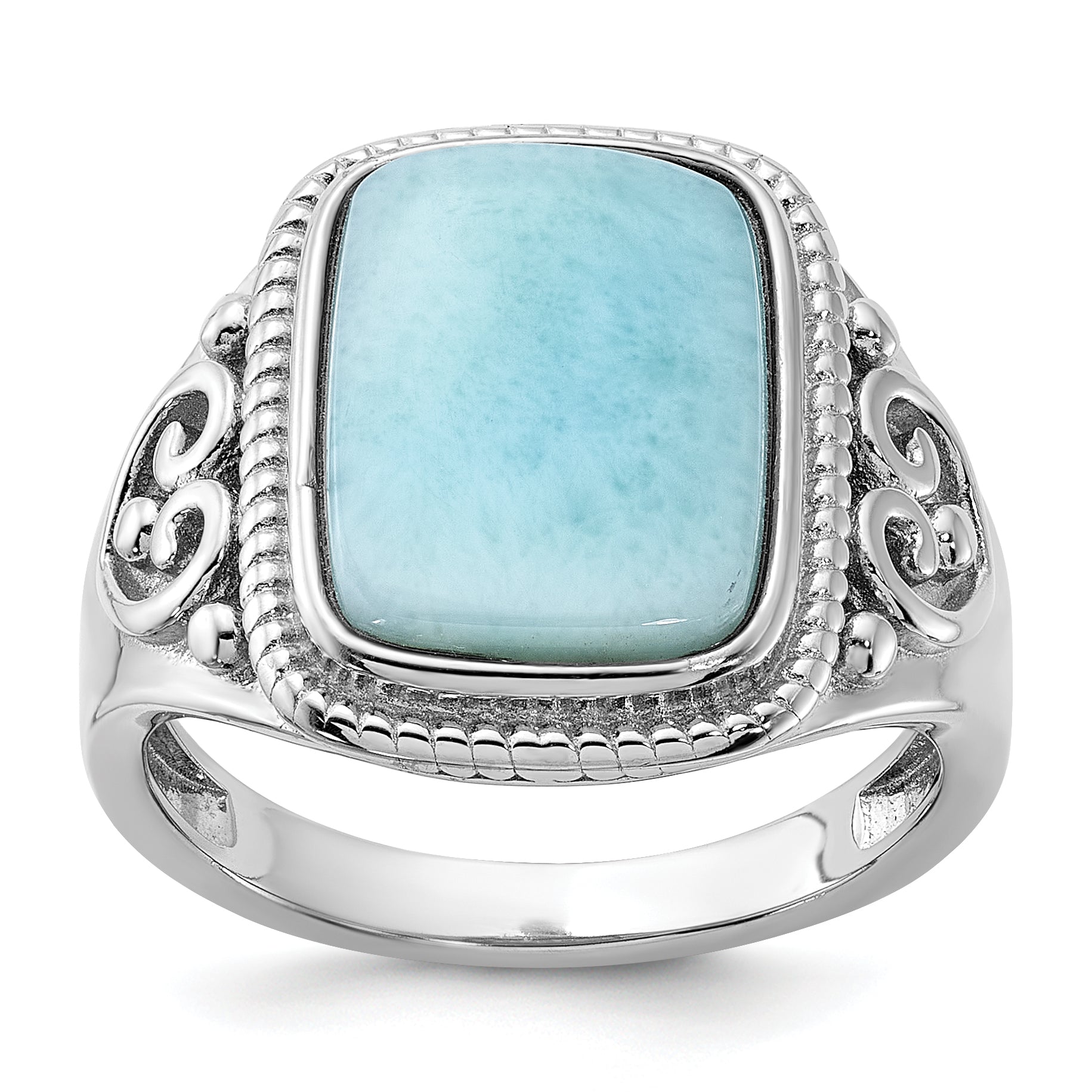 Sterling Silver Rhodium-plated Oxidized with Rectangular Larimar Ring Main image