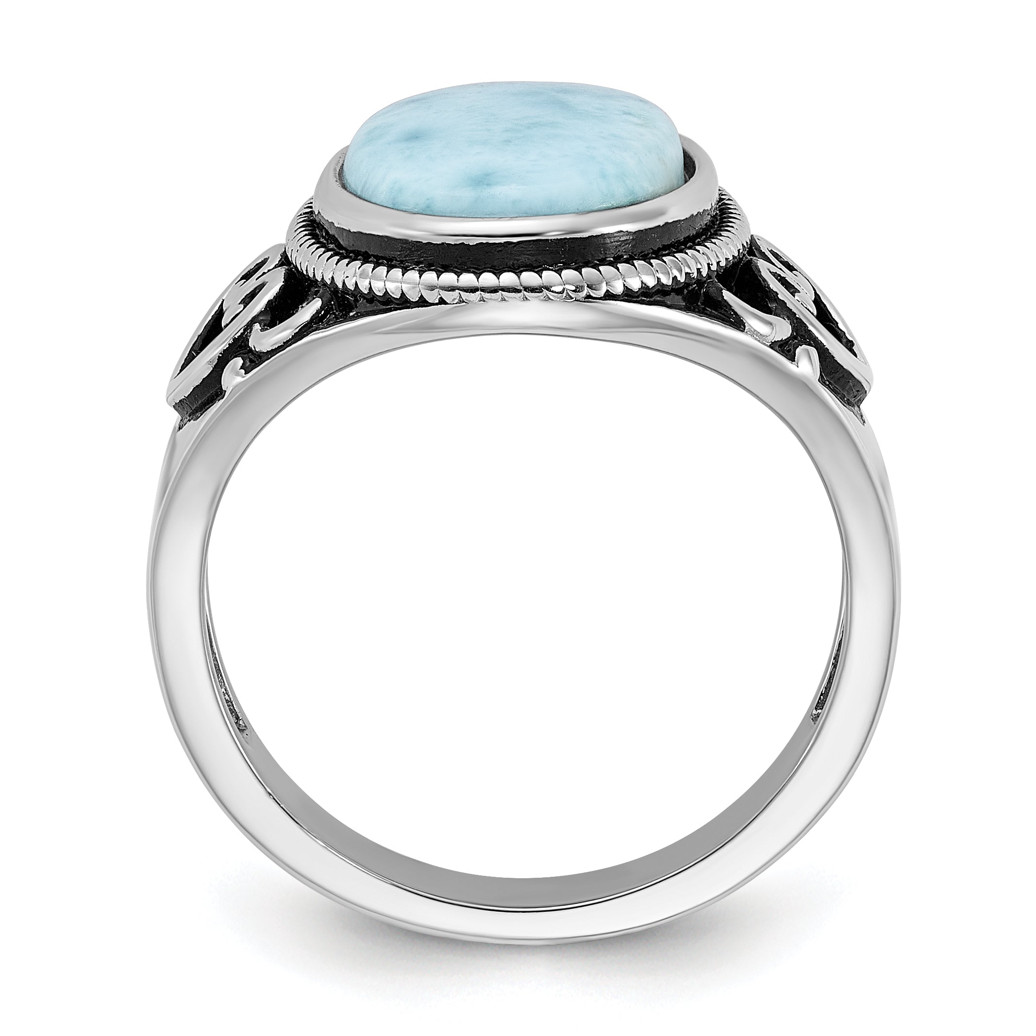 Sterling Silver Rhodium-plated Oxidized with Larimar Ring Secondary image
