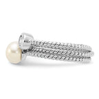 Sterling Silver Rhodium-plated 6-7mm White Freshwater Cultured Pearl and CZ 3 Ring Set