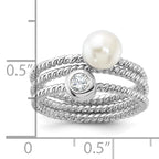 Sterling Silver Rhodium-plated 6-7mm White Freshwater Cultured Pearl and CZ 3 Ring Set