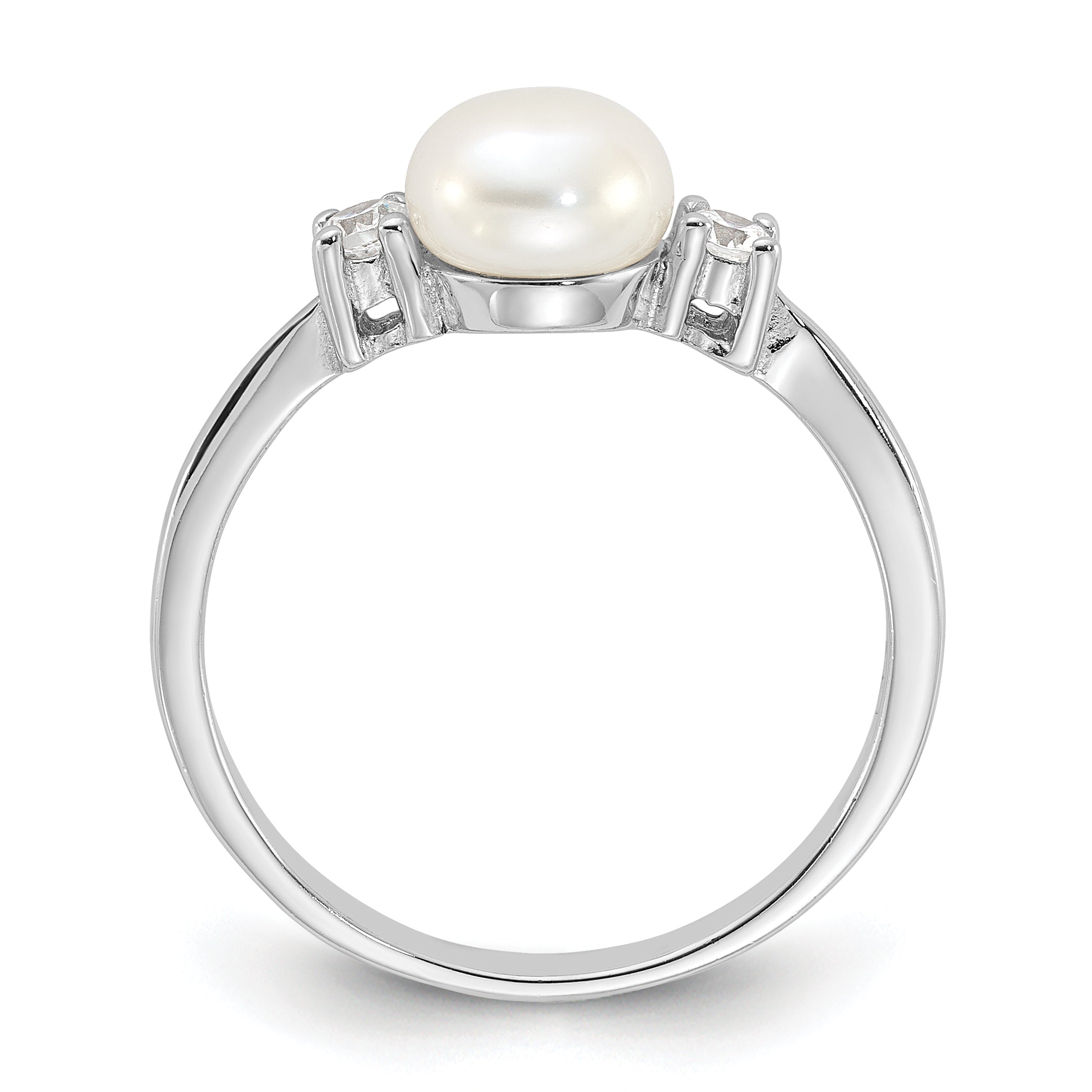 Sterling Silver Rhodium-plated 6-7mm White Freshwater Cultured Pearl and CZ Ring Secondary image