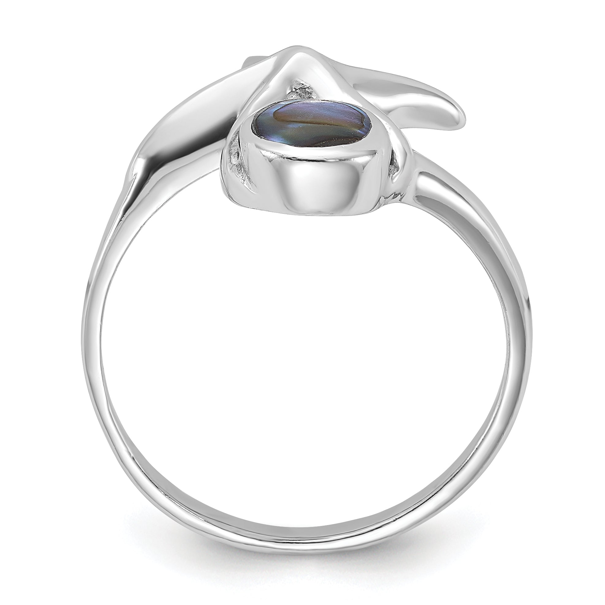 Sterling Silver Rhodium-Plated Polished Round Abalone with Starfish Ring Secondary image