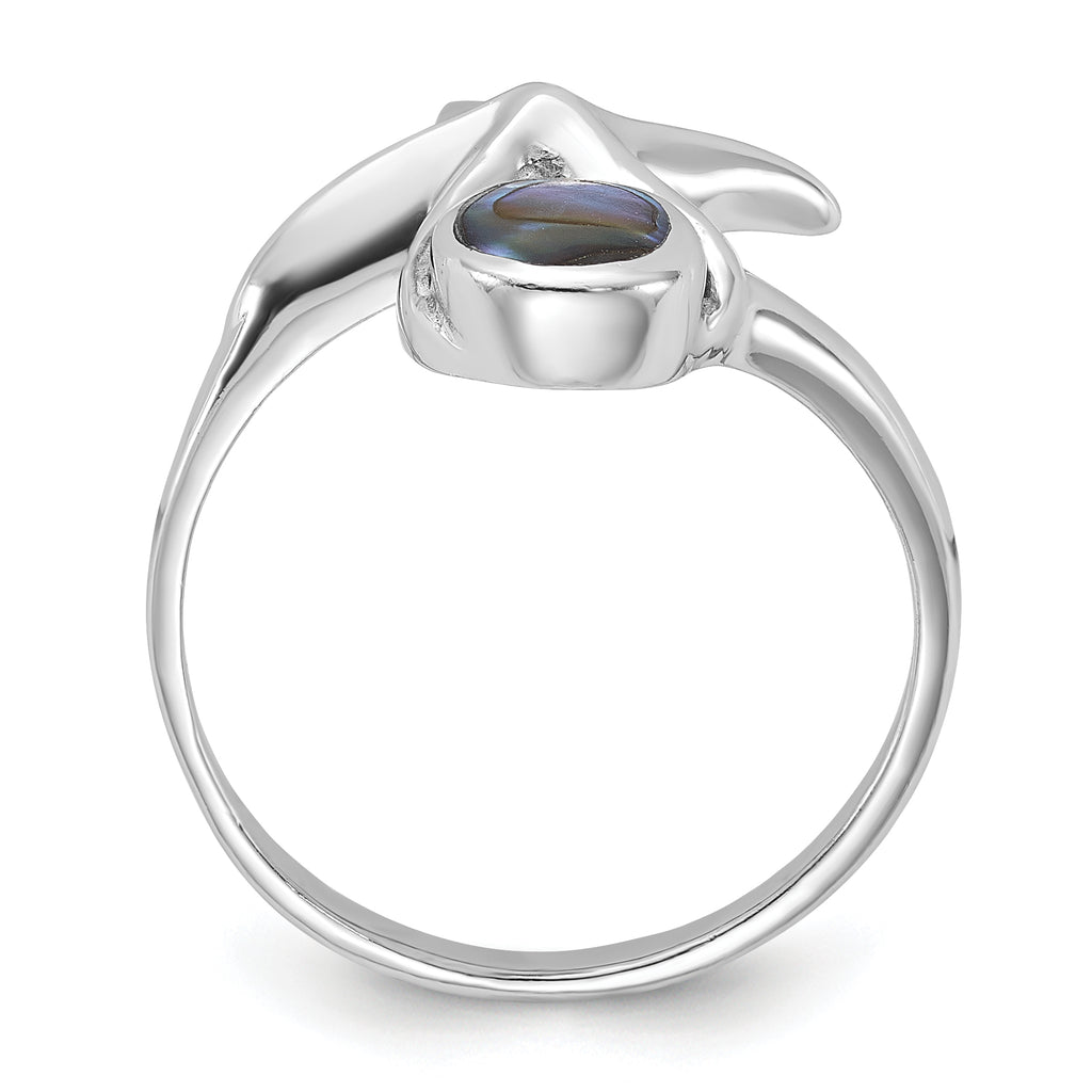 Sterling Silver Rhodium-Plated Polished Round Abalone with Starfish Ring