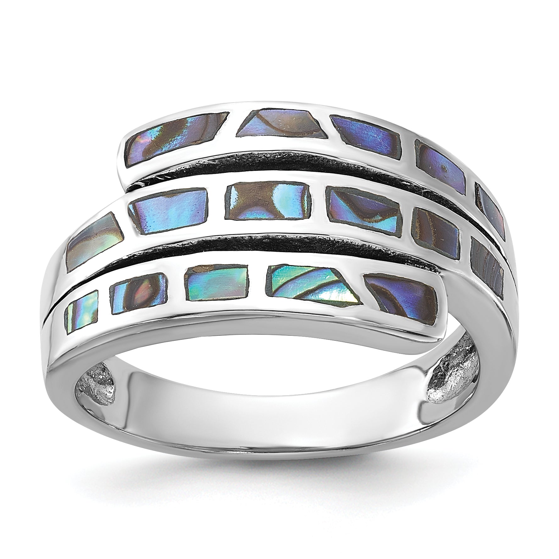 Sterling Silver Rhodium-Plated Polished Abalone Fancy Band Ring Main image