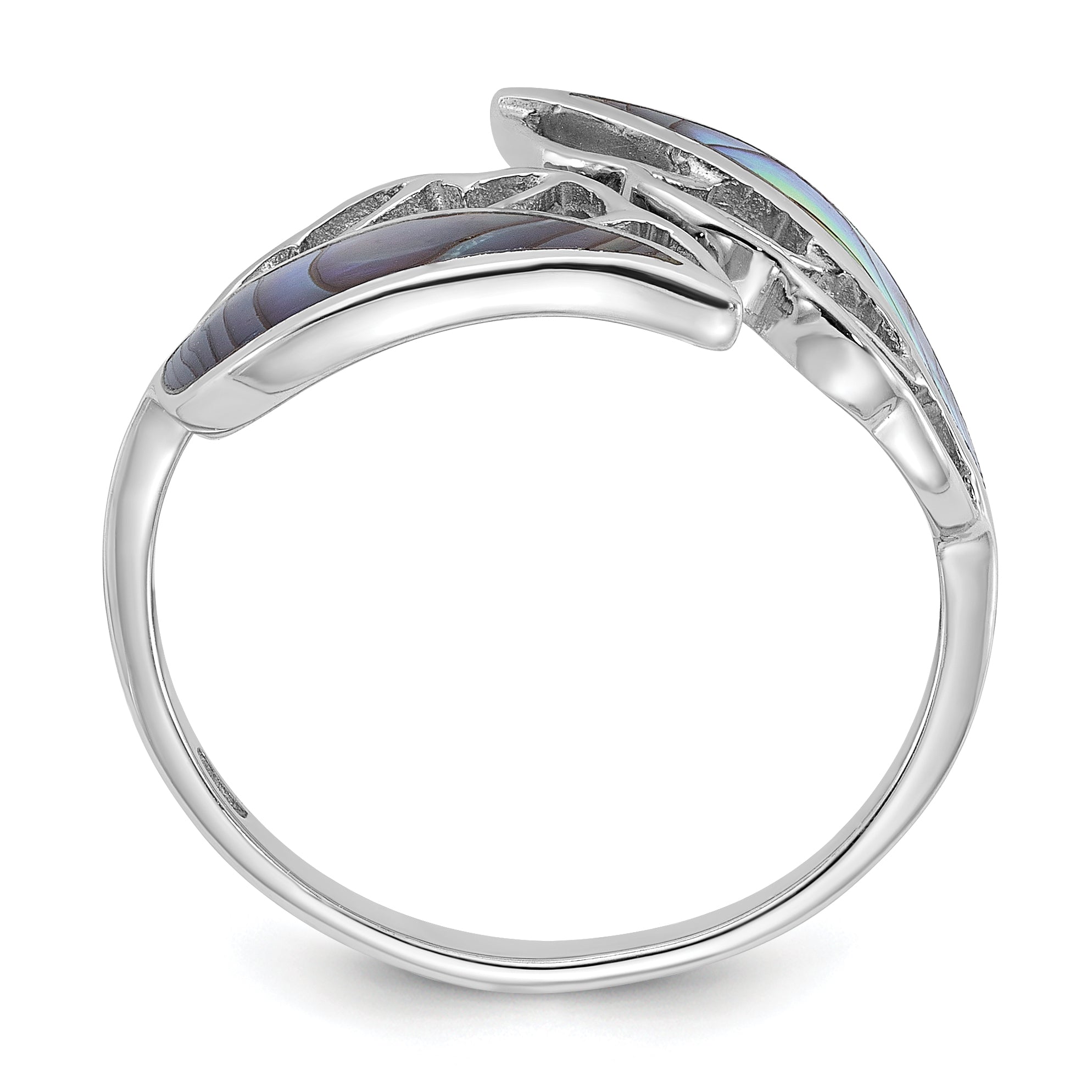 Sterling Silver Rhodium-Plated Polished Abalone Bypass Leaf Ring Secondary image