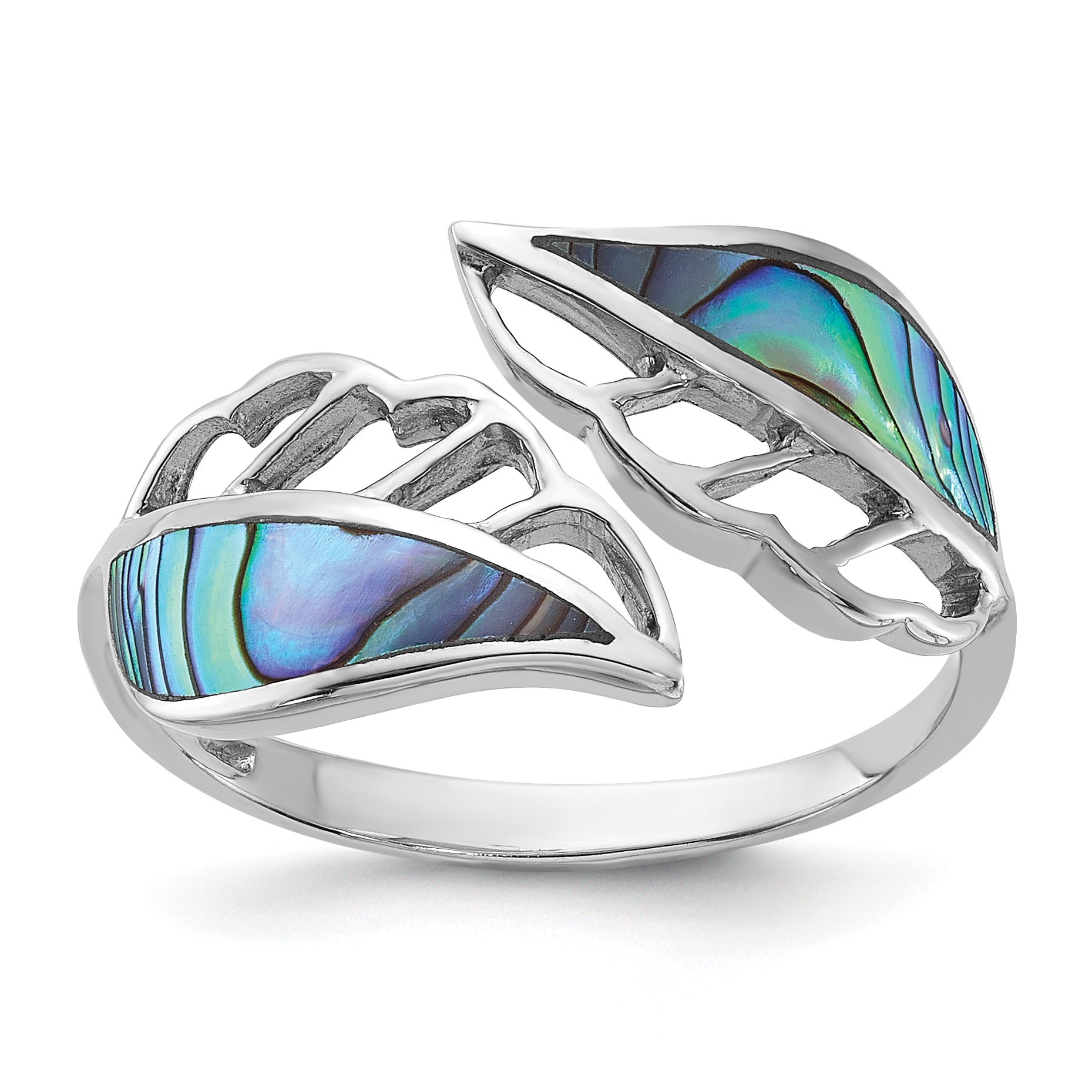Sterling Silver Rhodium-Plated Polished Abalone Bypass Leaf Ring Main image