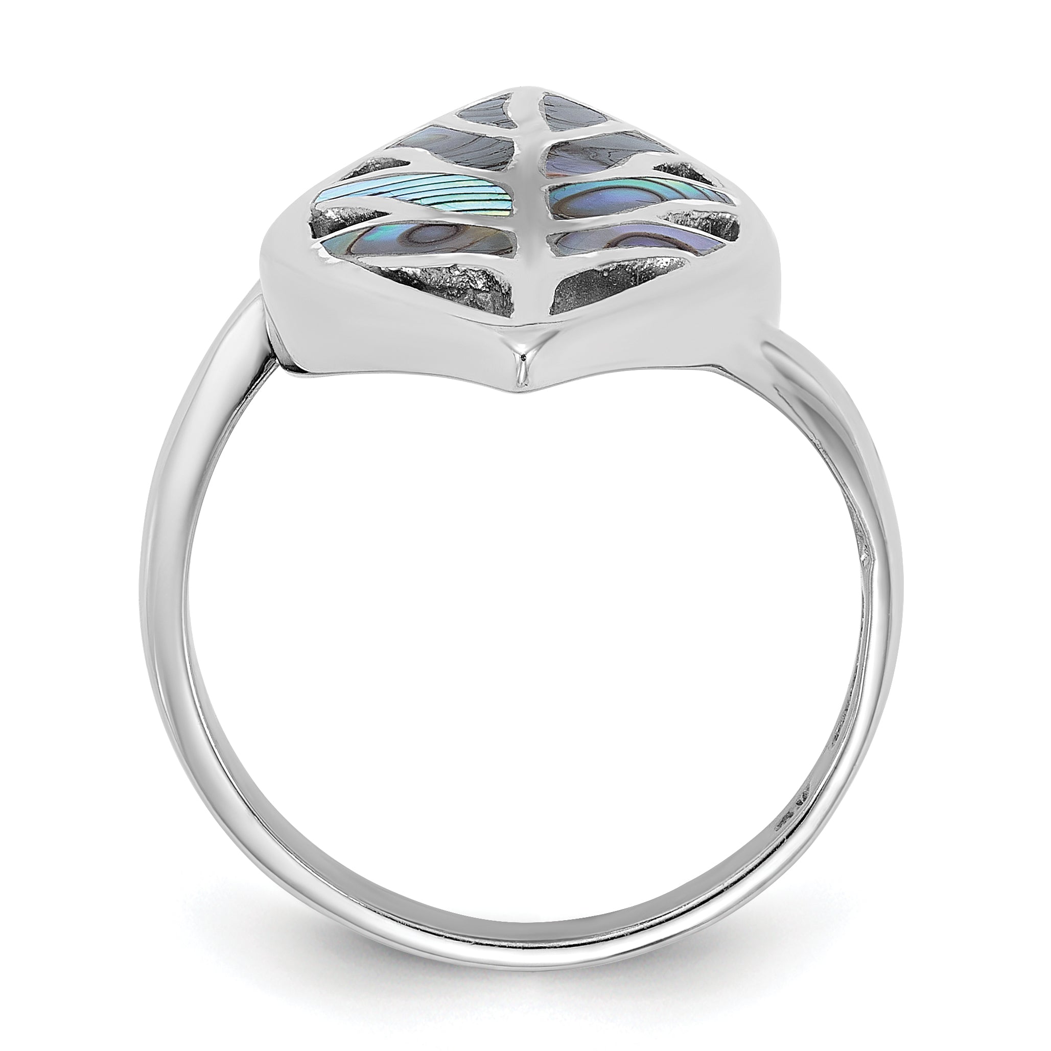 Sterling Silver Rhodium-Plated Polished Abalone Leaf Ring Secondary image