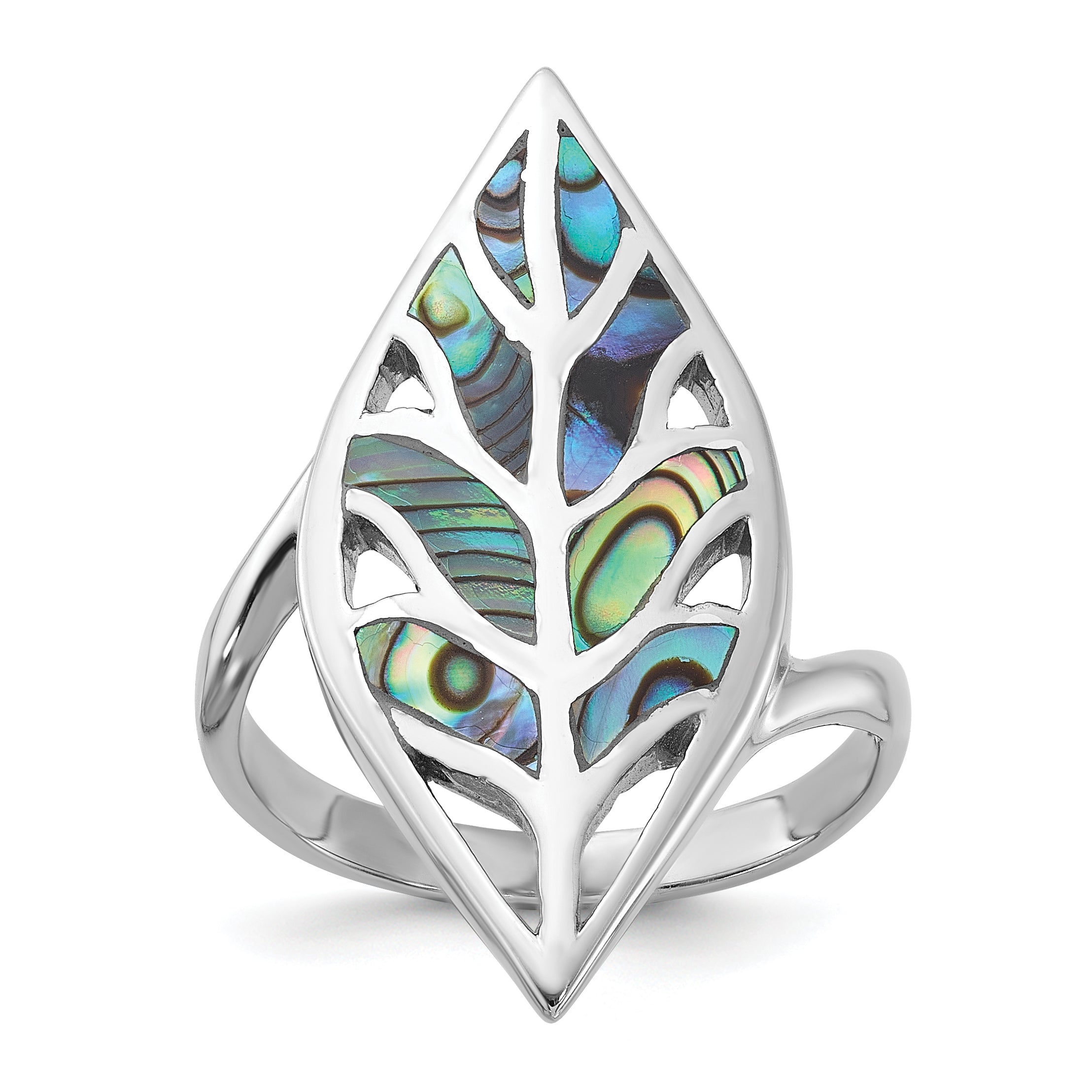 Sterling Silver Rhodium-Plated Polished Abalone Leaf Ring Main image