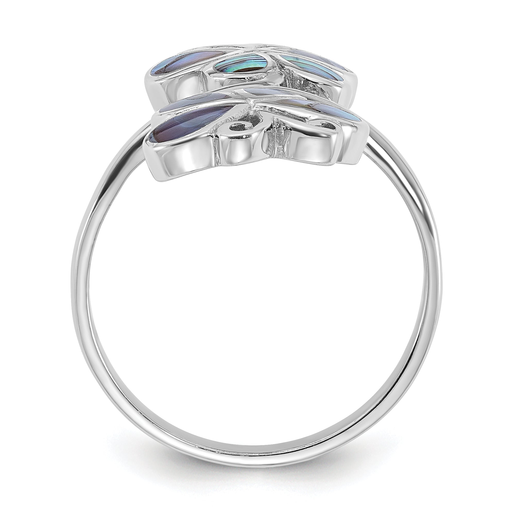Sterling Silver Rhodium-Plated Polished Abalone Double Butterfly Ring Secondary image
