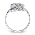 Sterling Silver Rhodium-Plated Polished Abalone Double Butterfly Ring