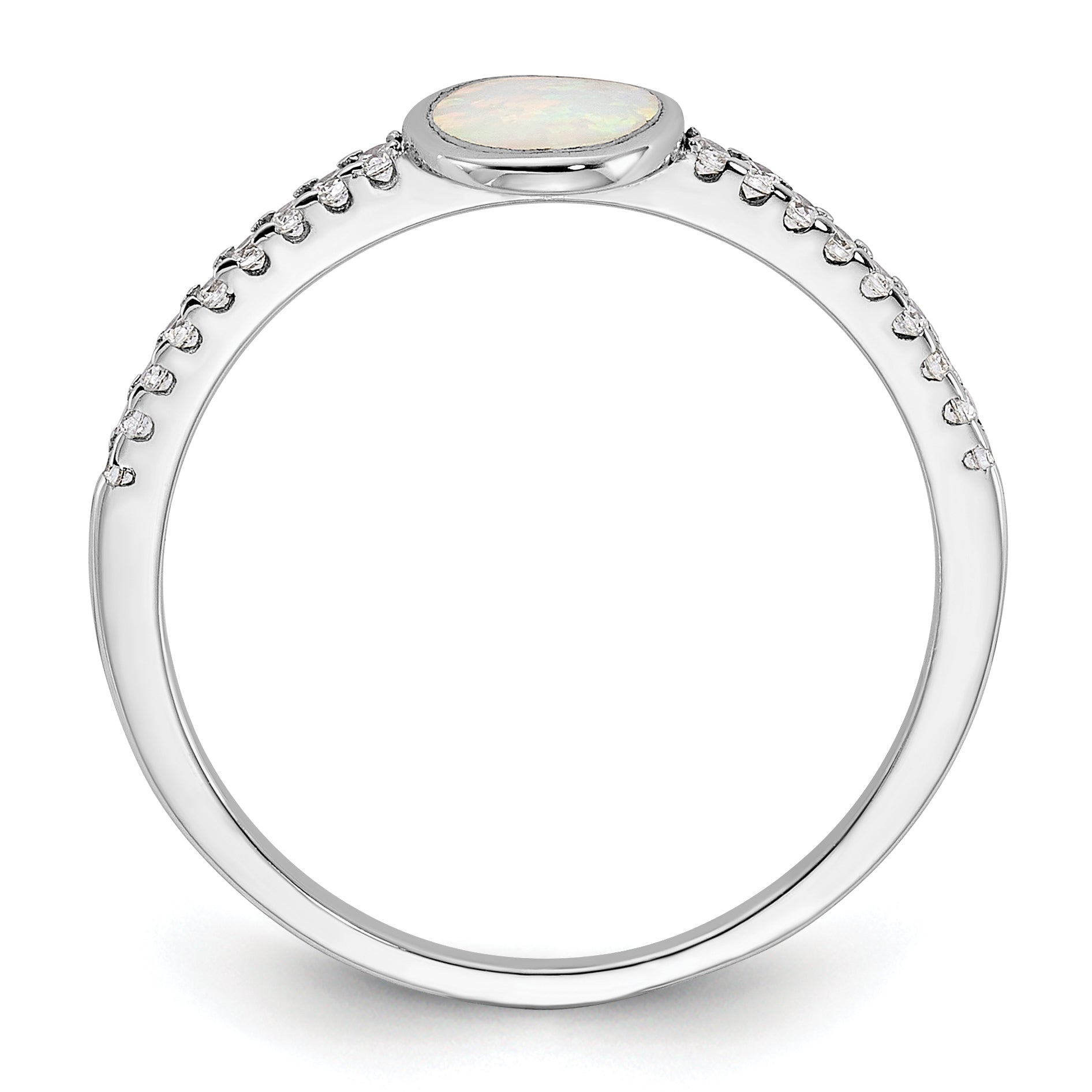 Sterling Silver Rhodium-plated Created Opal and CZ Ring Secondary image