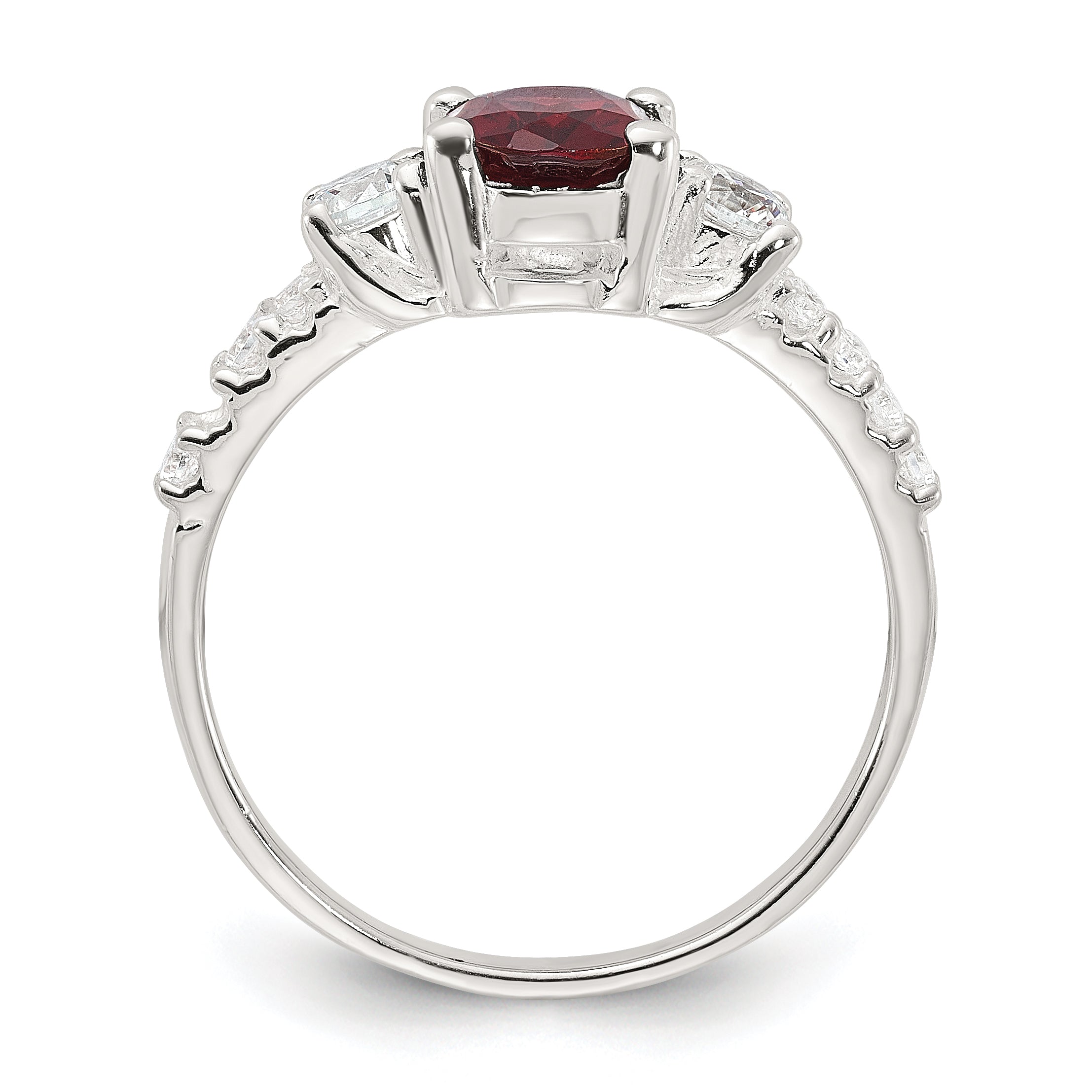 Sterling Silver Polished Garnet and CZ Ring Secondary image