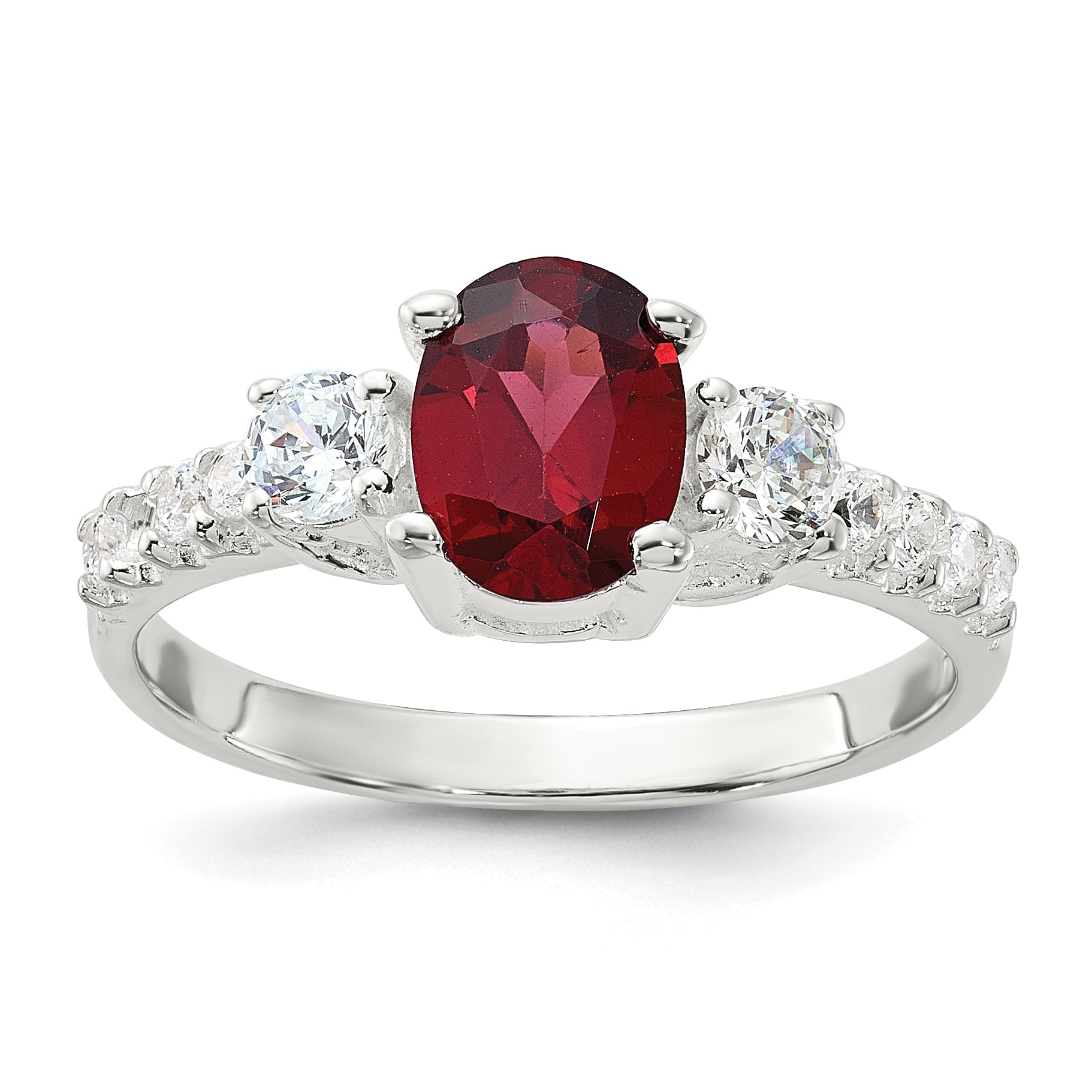 Sterling Silver Polished Garnet and CZ Ring Main image