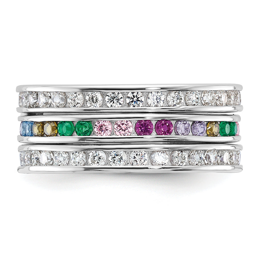 Sterling Silver Rhodium-Plated Multi Color Cubic Zirconi 3 Band Set