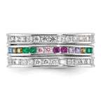 Sterling Silver Rhodium-Plated Multi Color Cubic Zirconi 3 Band Set