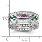 Sterling Silver Rhodium-Plated Multi Color Cubic Zirconi 3 Band Set