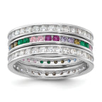 Sterling Silver Rhodium-Plated Multi Color Cubic Zirconi 3 Band Set