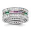 Sterling Silver Rhodium-Plated Multi Color Cubic Zirconi 3 Band Set