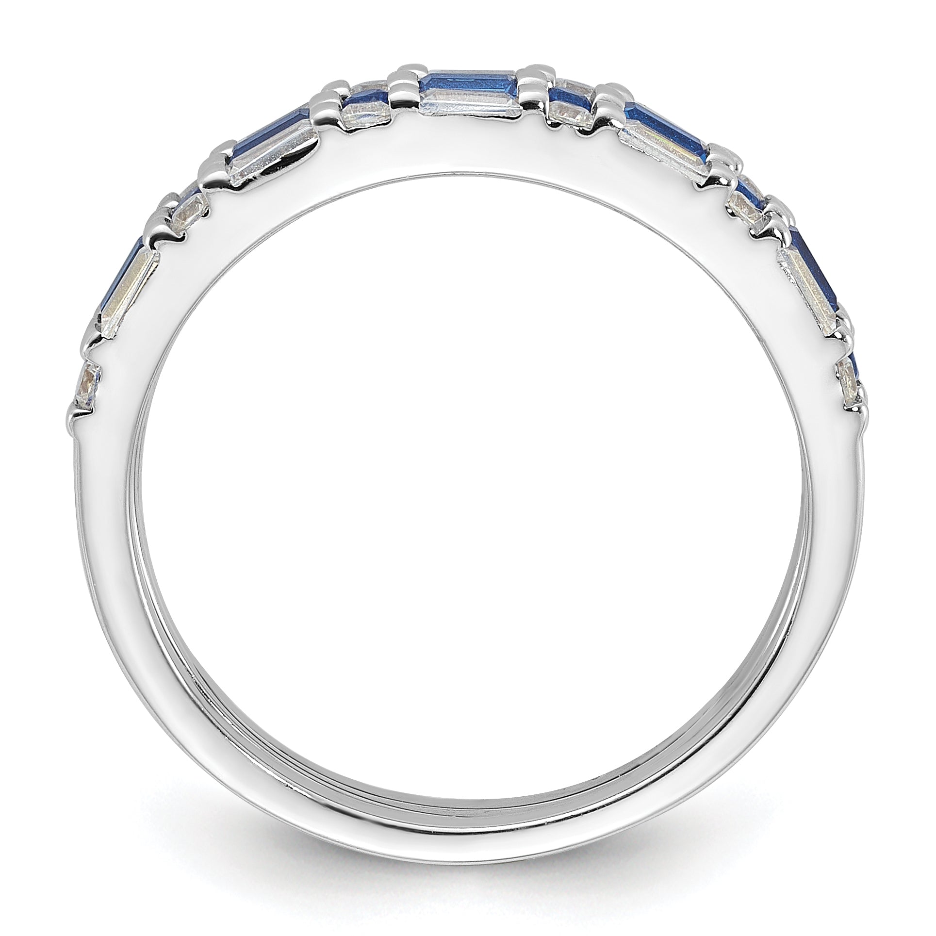 Sterling Silver Rhodium-plated Blue and White CZ 3 Ring Set Secondary image