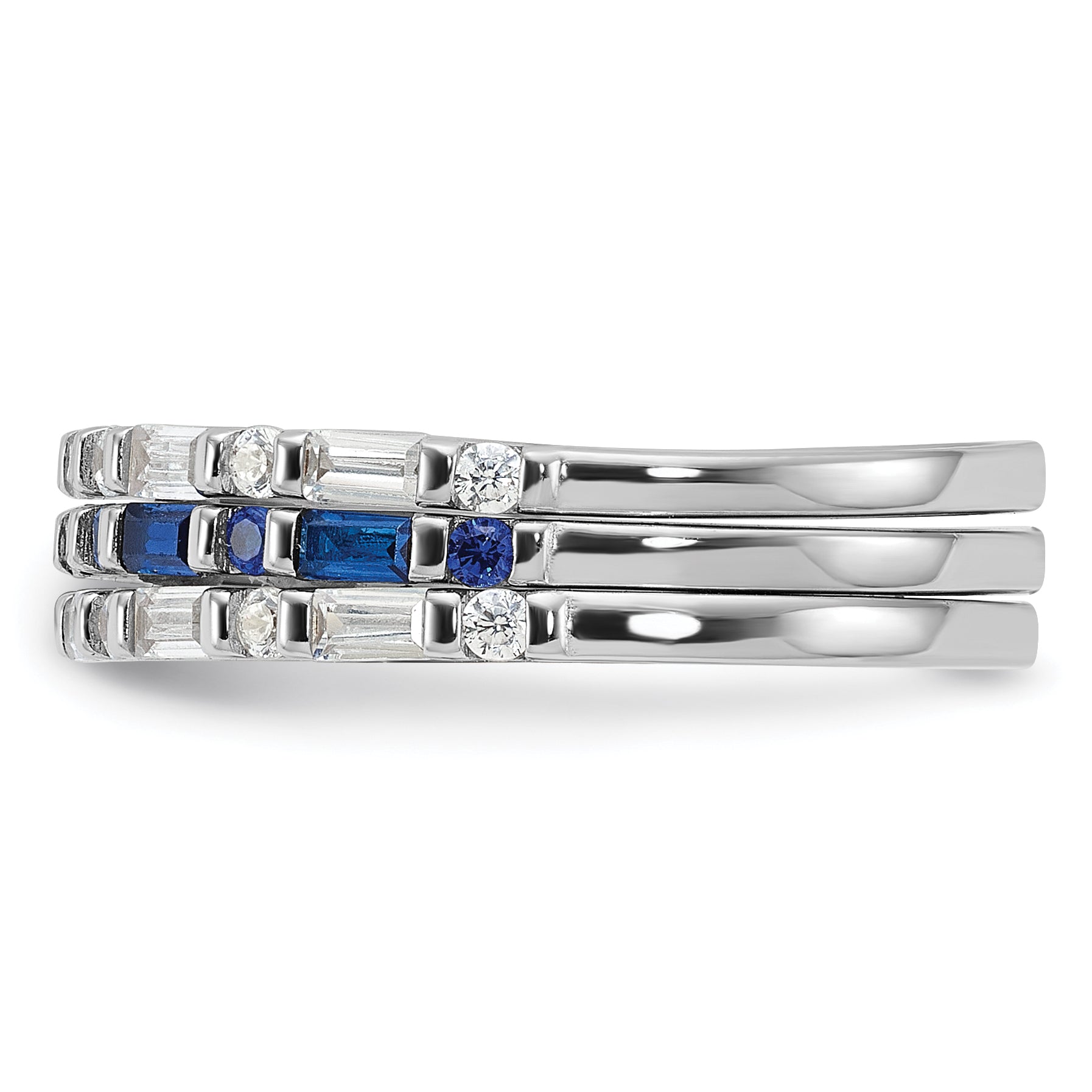 Sterling Silver Rhodium-plated Blue and White CZ 3 Ring Set