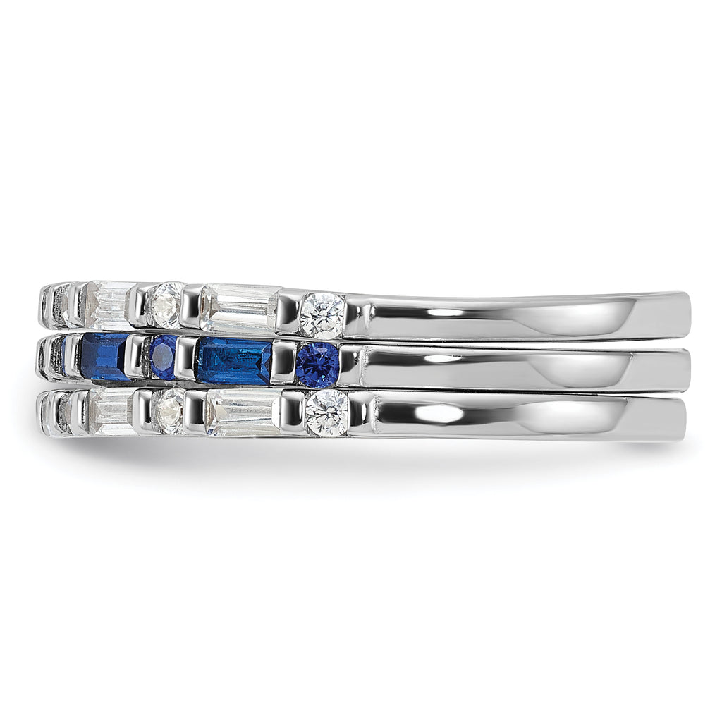 Sterling Silver Rhodium-plated Blue and White CZ 3 Ring Set