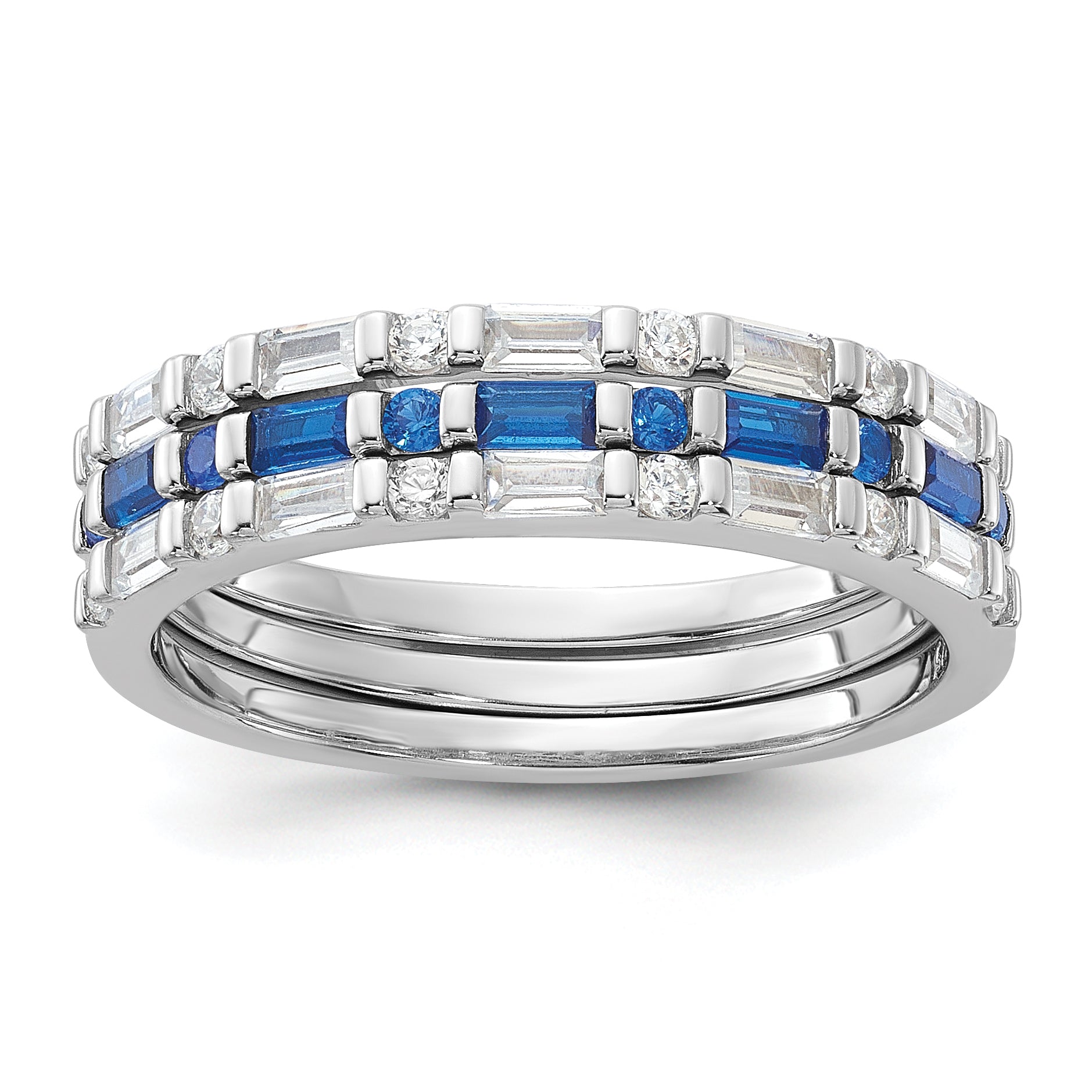 Sterling Silver Rhodium-plated Blue and White CZ 3 Ring Set Main image