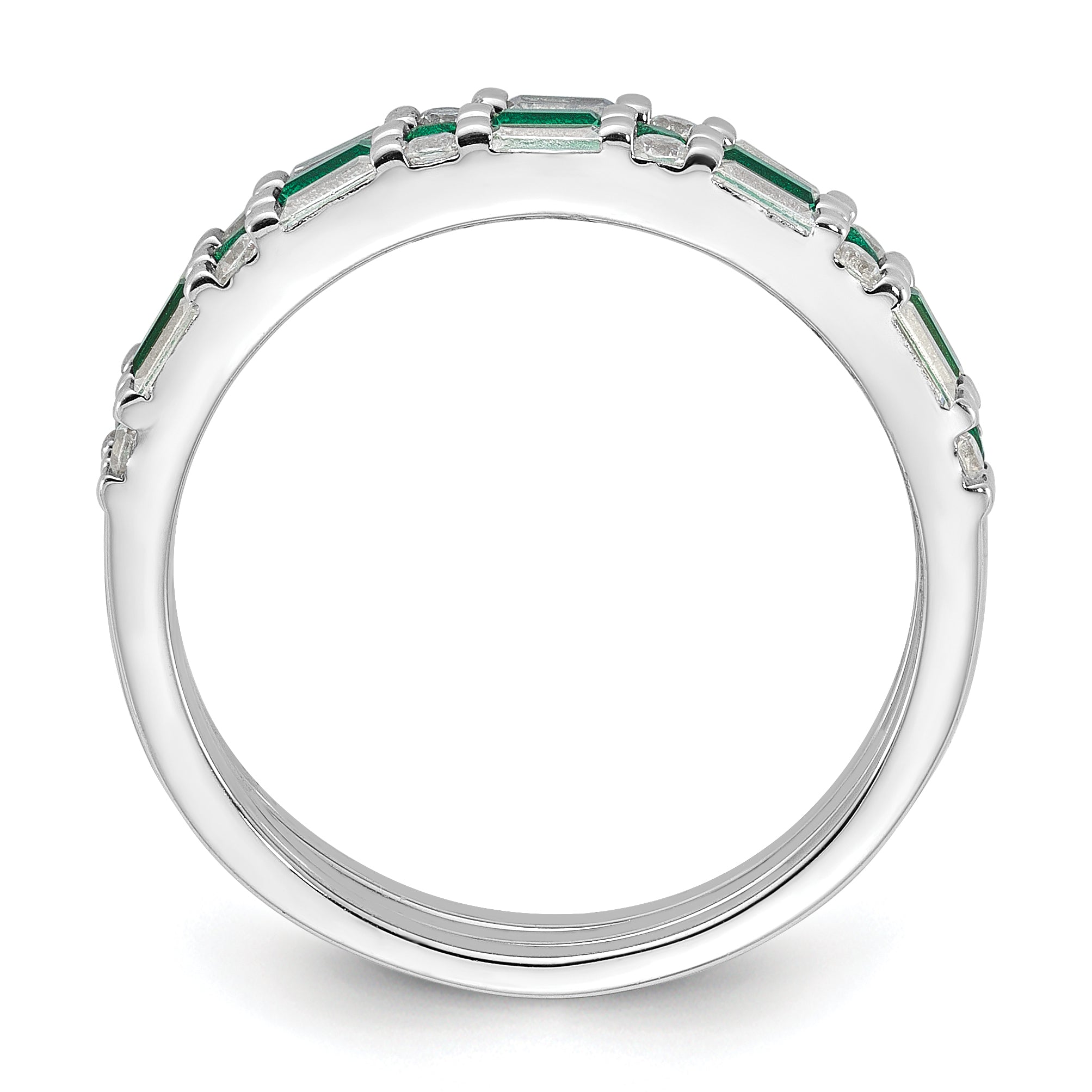 Sterling Silver Rhodium-plated Green and White CZ 3 Ring Set