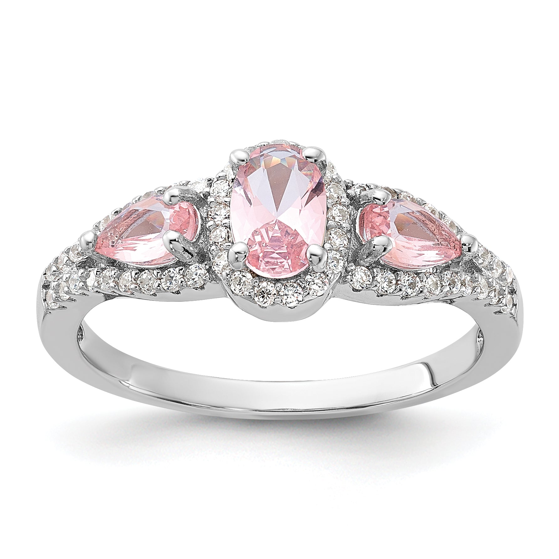 Sterling Silver Rhodium-plated Nano Crystal and CZ Ring