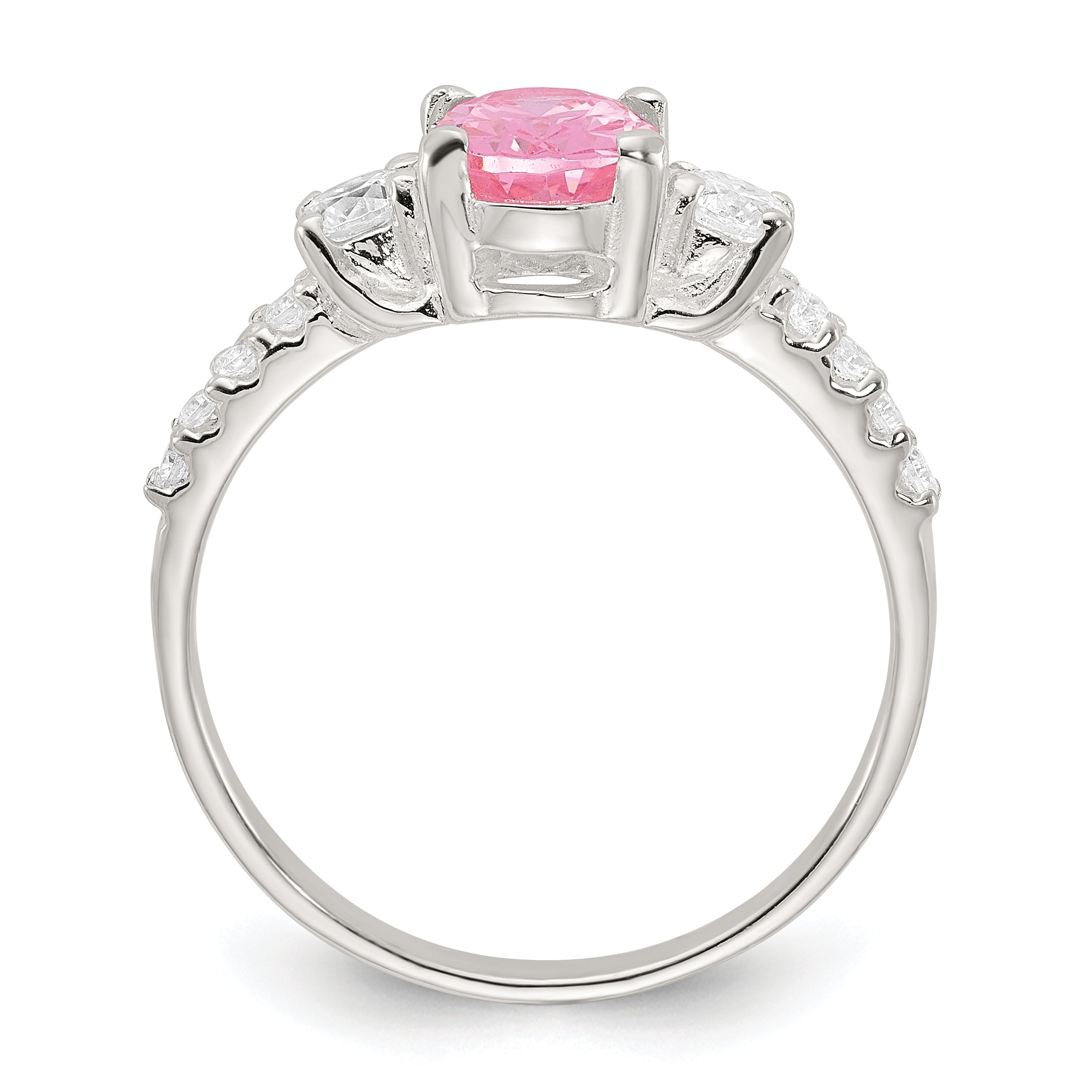Sterling Silver Polished Pink and White CZ Ring