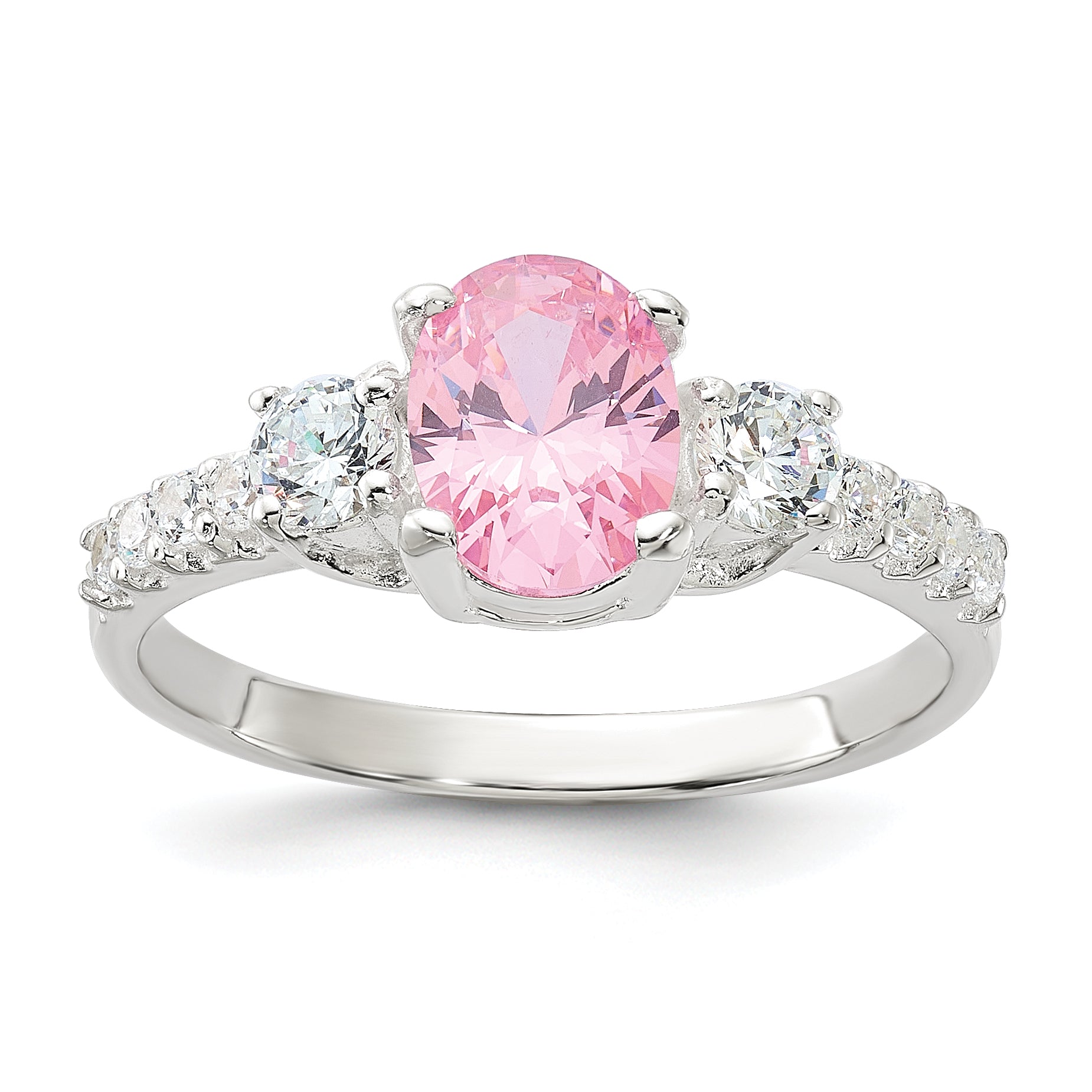 Sterling Silver Polished Pink and White CZ Ring Main image