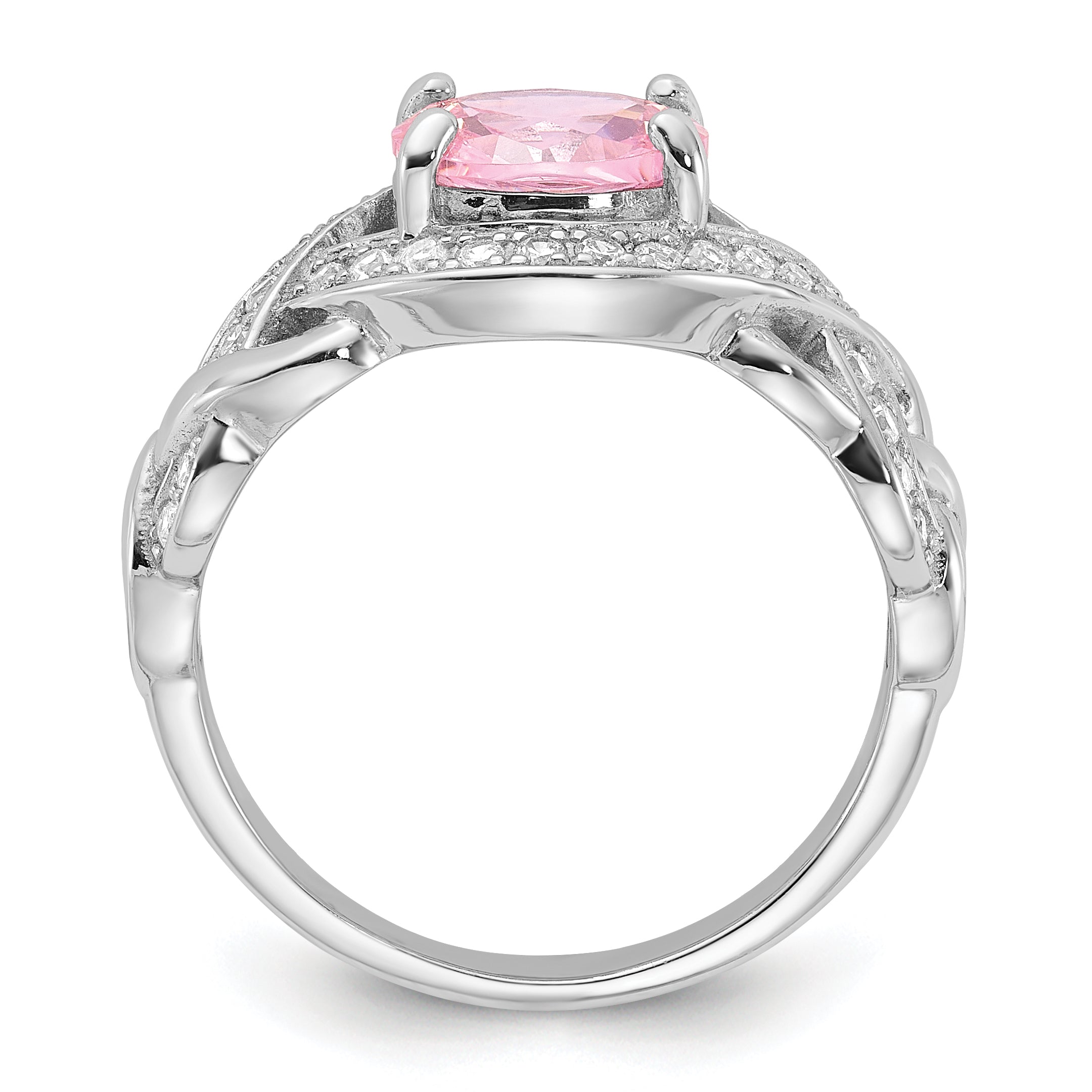 Sterling Silver Rhodium-plated Pink & White CZ Braided Ring Secondary image