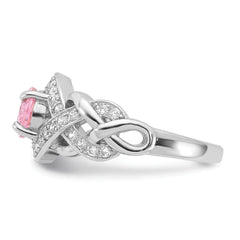 Sterling Silver Rhodium-plated Pink & White CZ Braided Ring