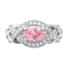 Sterling Silver Rhodium-plated Pink & White CZ Braided Ring
