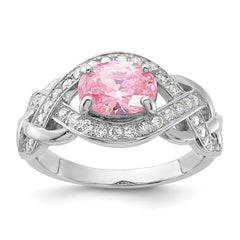 Sterling Silver Rhodium-plated Pink & White CZ Braided Ring