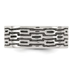 Sterling Silver Polished Oxidized Patterned Men's Band Ring