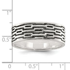 Sterling Silver Polished Oxidized Patterned Men's Band Ring