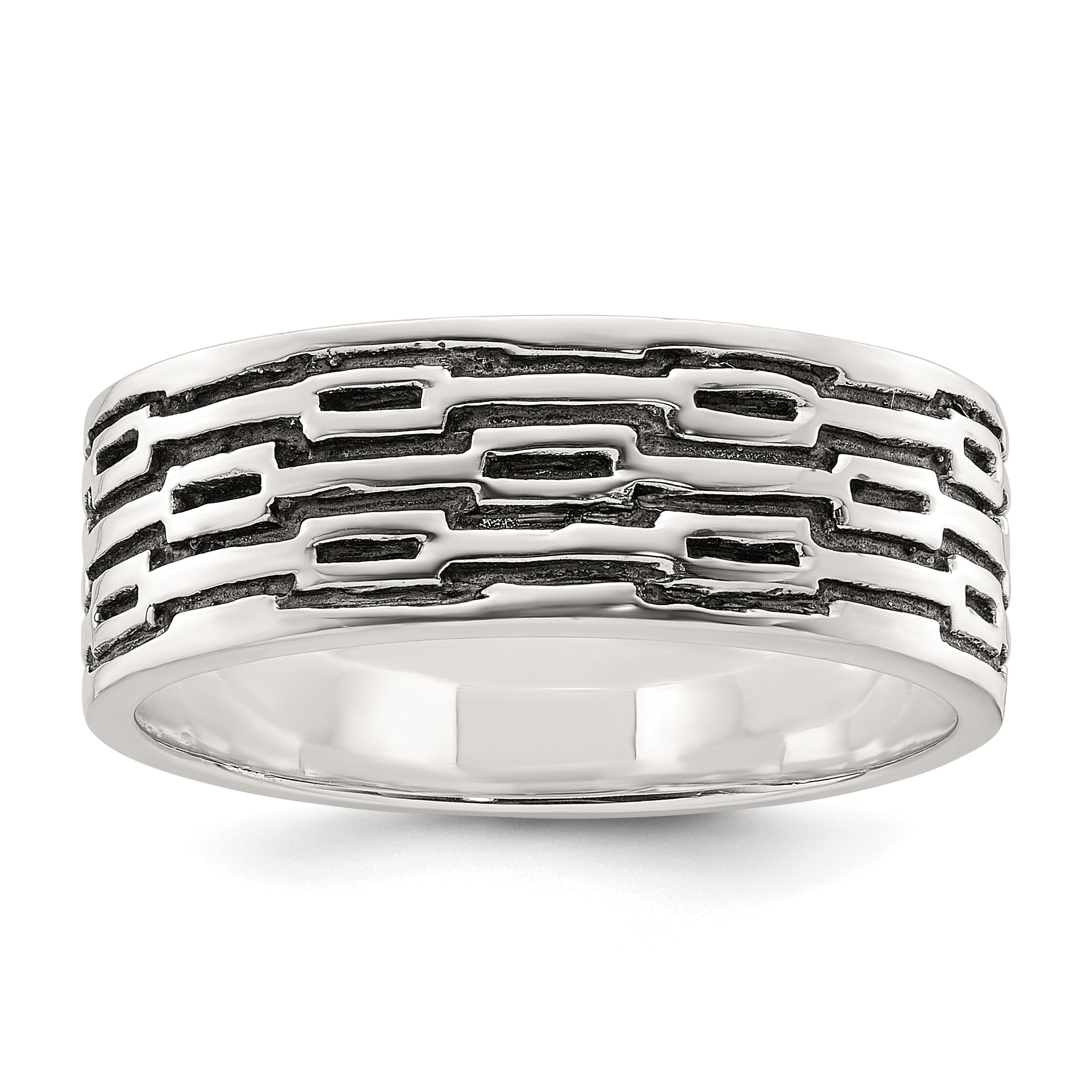 Sterling Silver Polished Oxidized Patterned Men's Band Ring Main image