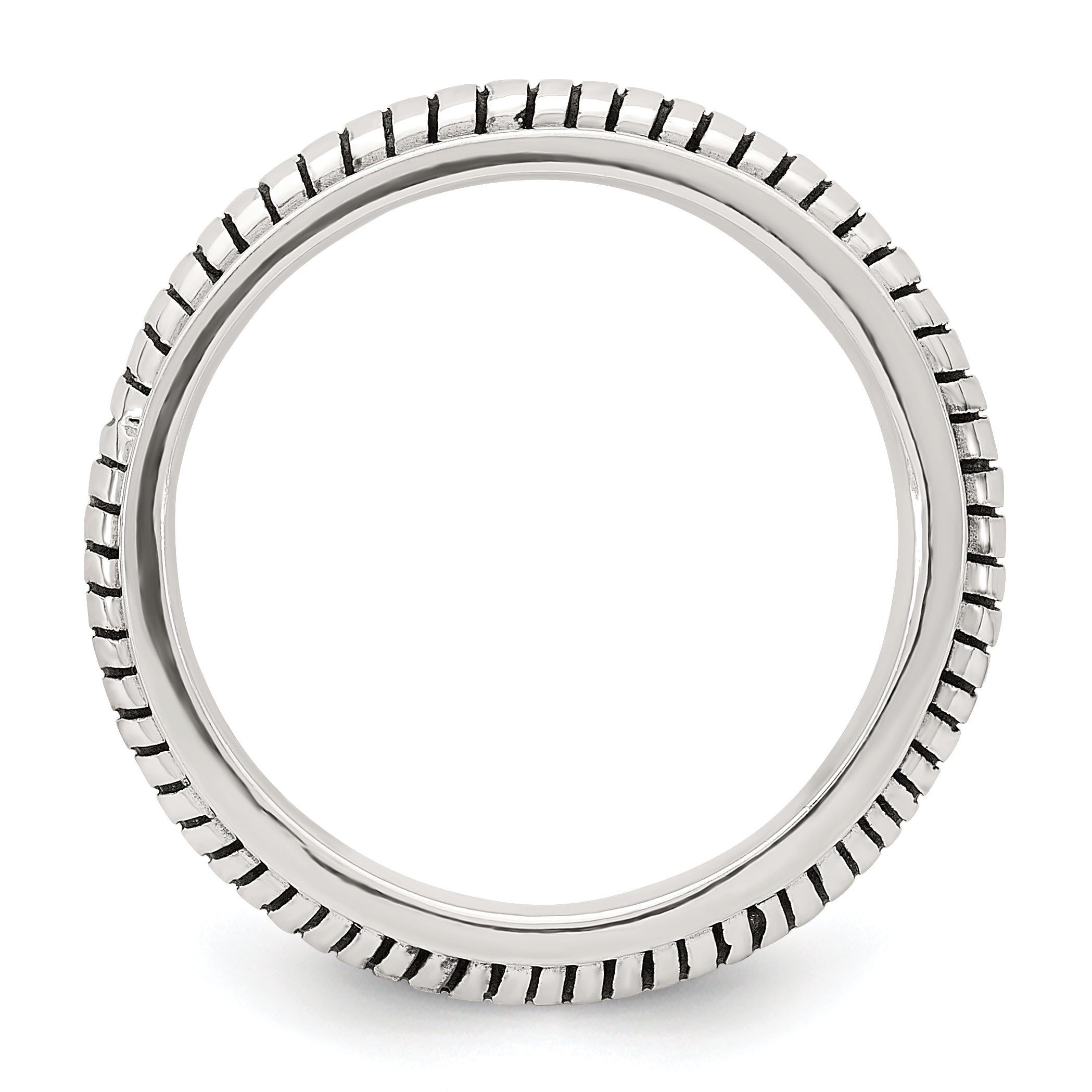 Sterling Silver Polished Oxidized Half Round Patterned Men's Ring Secondary image