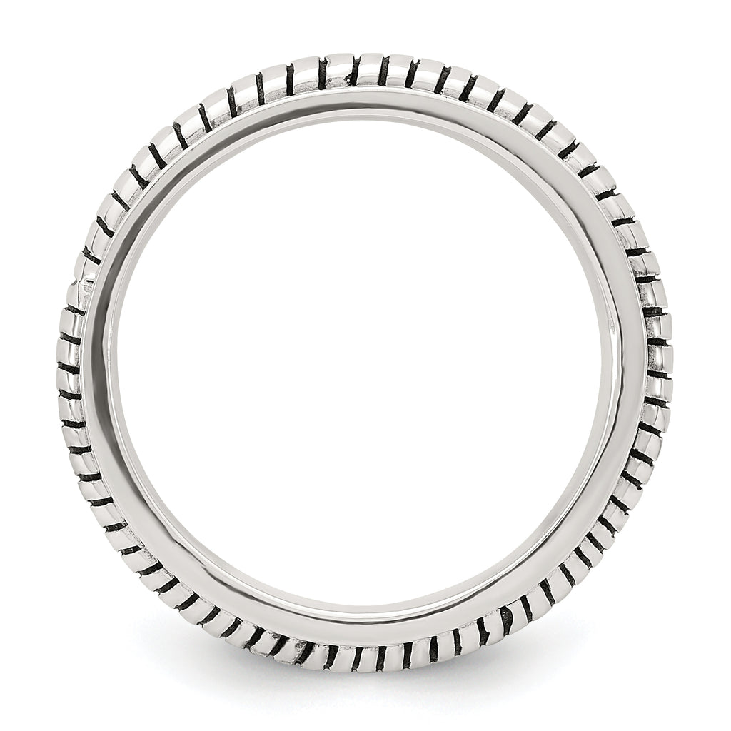 Sterling Silver Polished Oxidized Half Round Patterned Men's Ring