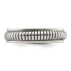 Sterling Silver Polished Oxidized Half Round Patterned Men's Ring
