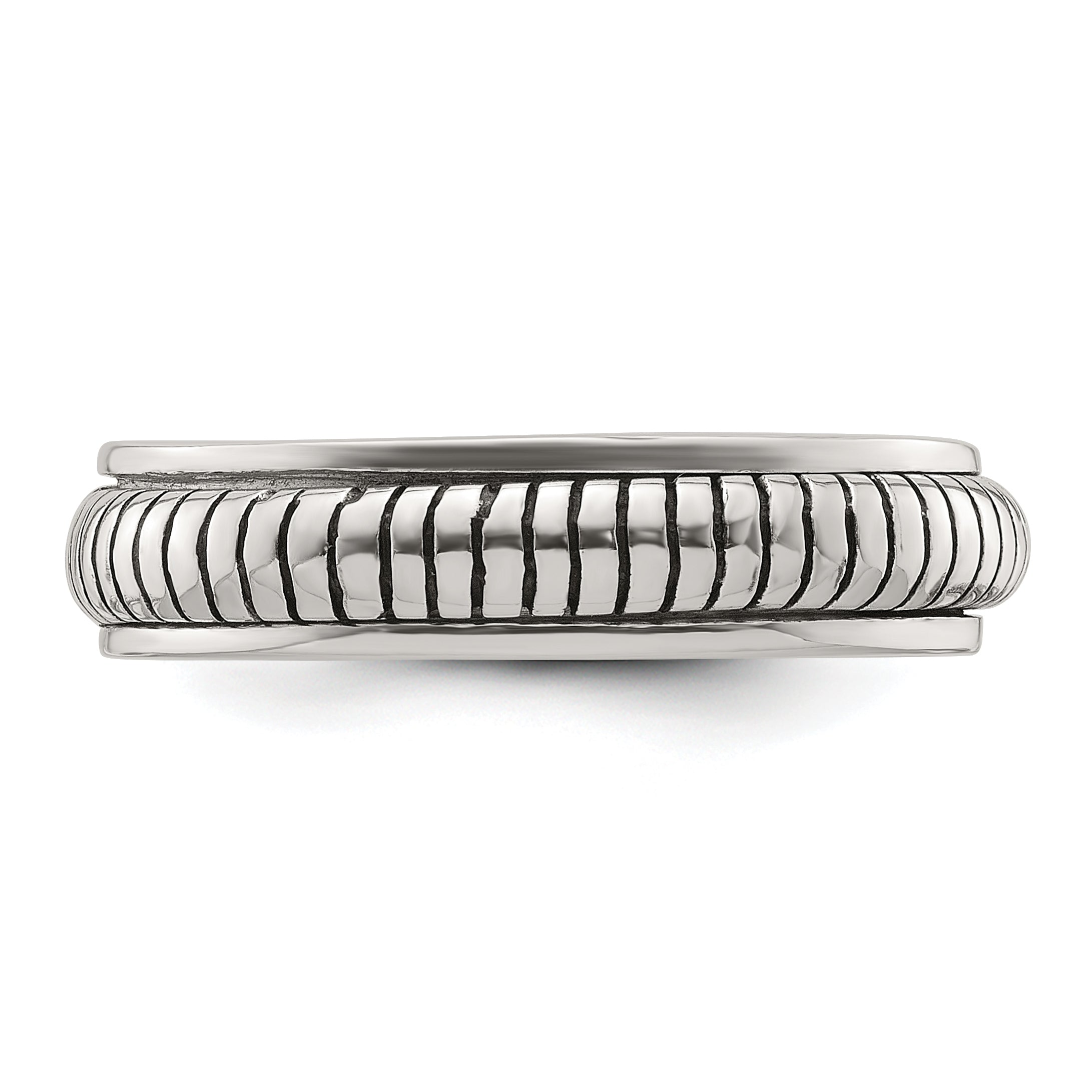 Sterling Silver Polished Oxidized Half Round Patterned Men's Ring