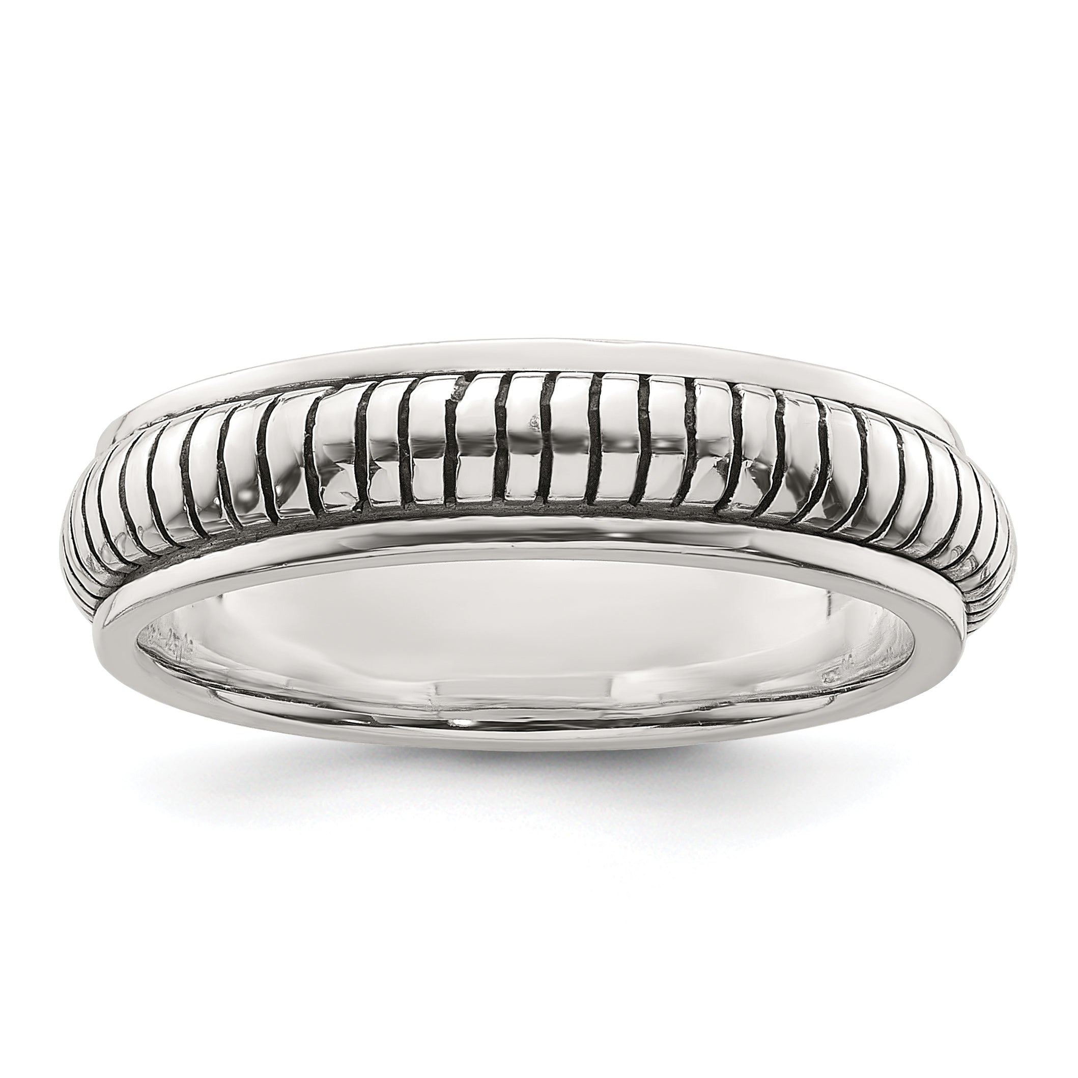 Sterling Silver Polished Oxidized Half Round Patterned Men's Ring Main image