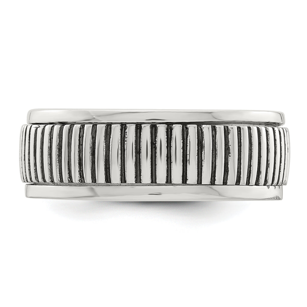 Sterling Silver Polished Oxidized Patterned Men's Ring