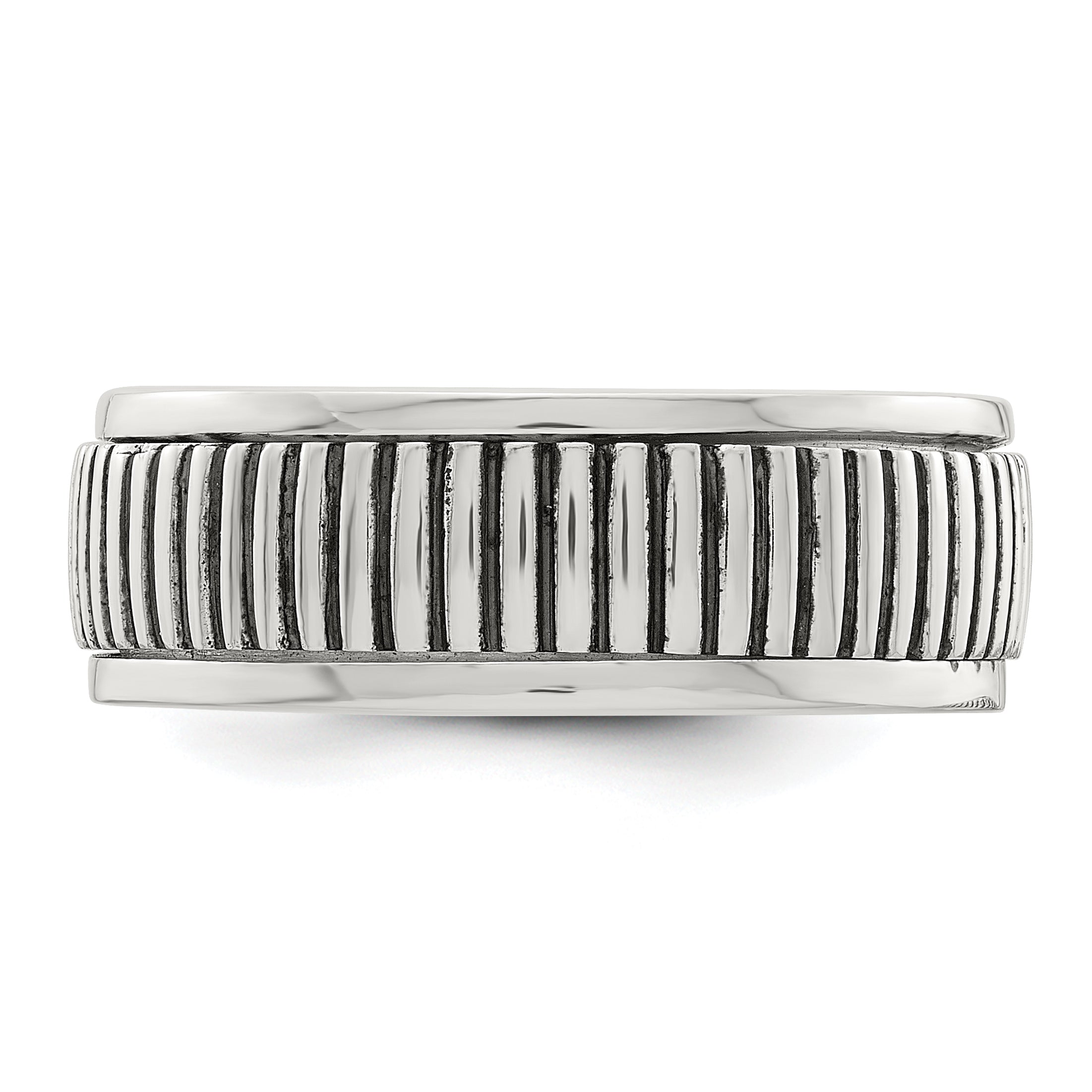 Sterling Silver Polished Oxidized Patterned Men's Ring
