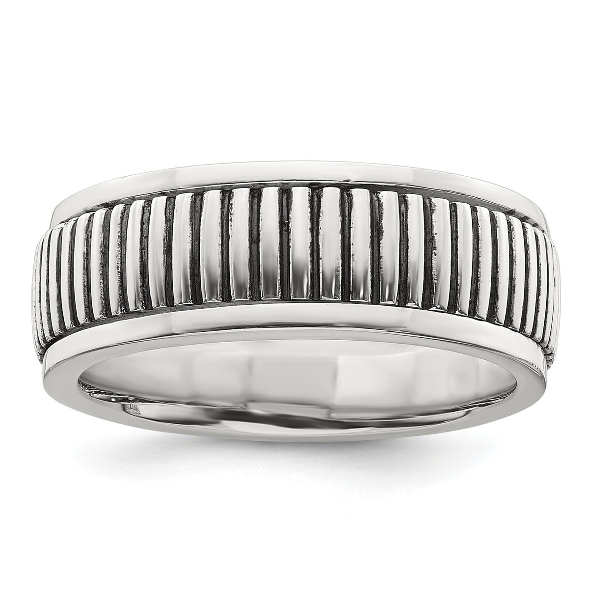 Sterling Silver Polished Oxidized Patterned Men's Ring, Size 9 - Sophia Jewelers Main image