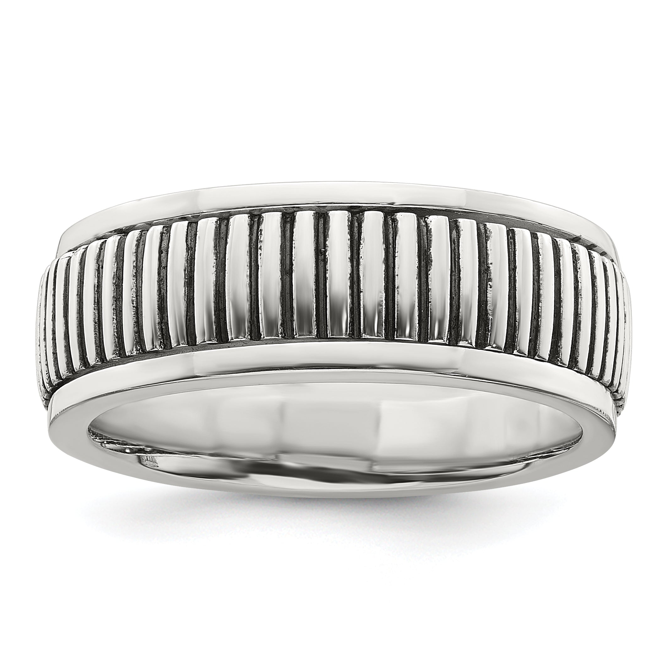 Sterling Silver Polished Oxidized Patterned Men's Ring Main image
