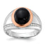 Sterling Silver RH-plated Rose Gold-plated Onyx and CZ Ring
