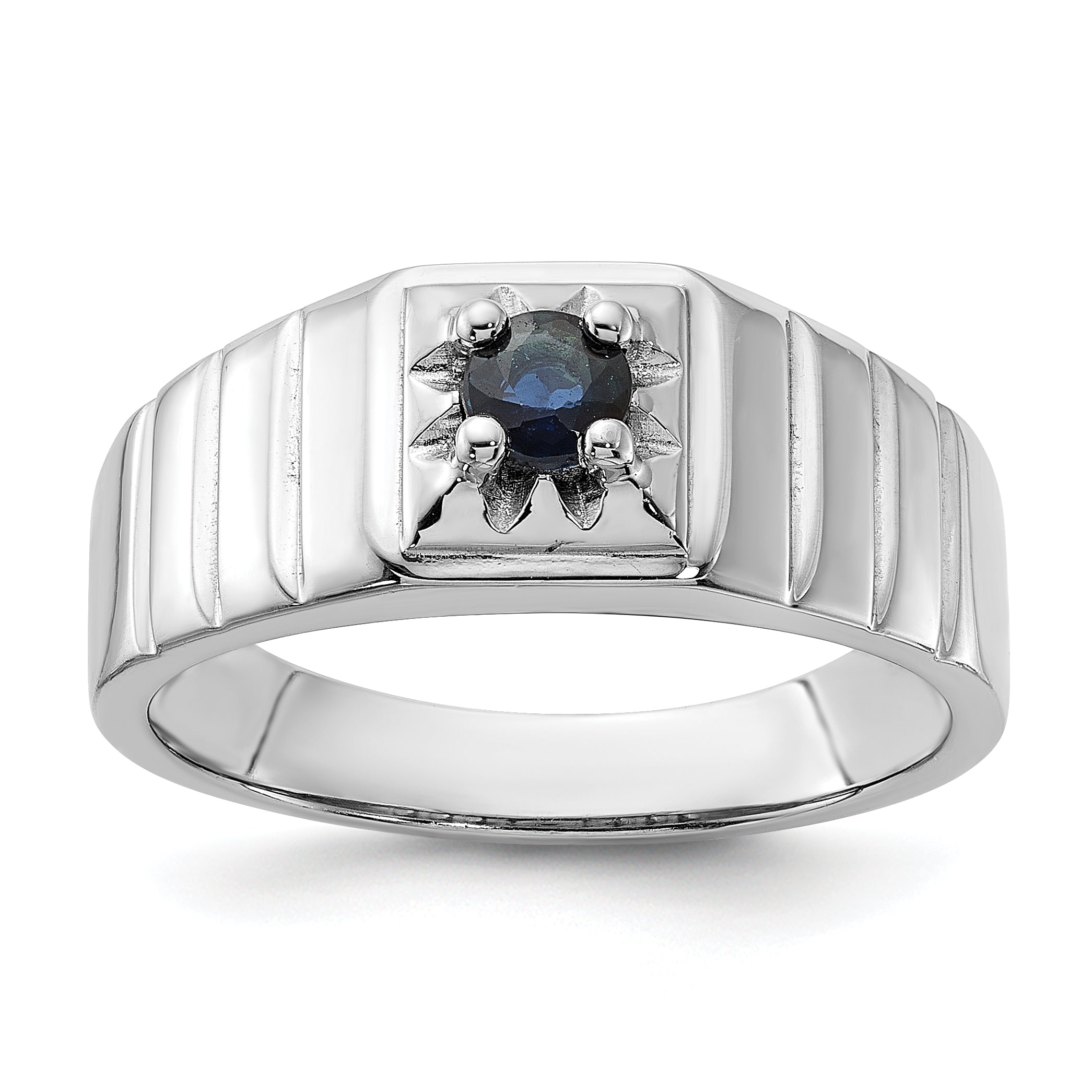 Sterling Silver Rhodium-plated Dark Blue Sapphire Men's Ring