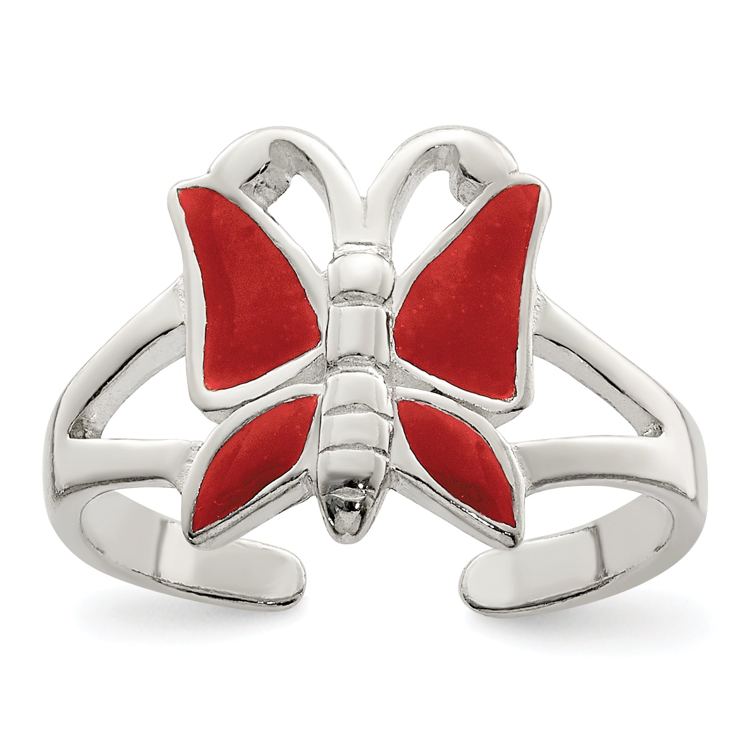 Sterling Silver Antiqued Red Enameled Butterfly Toe Ring Main image