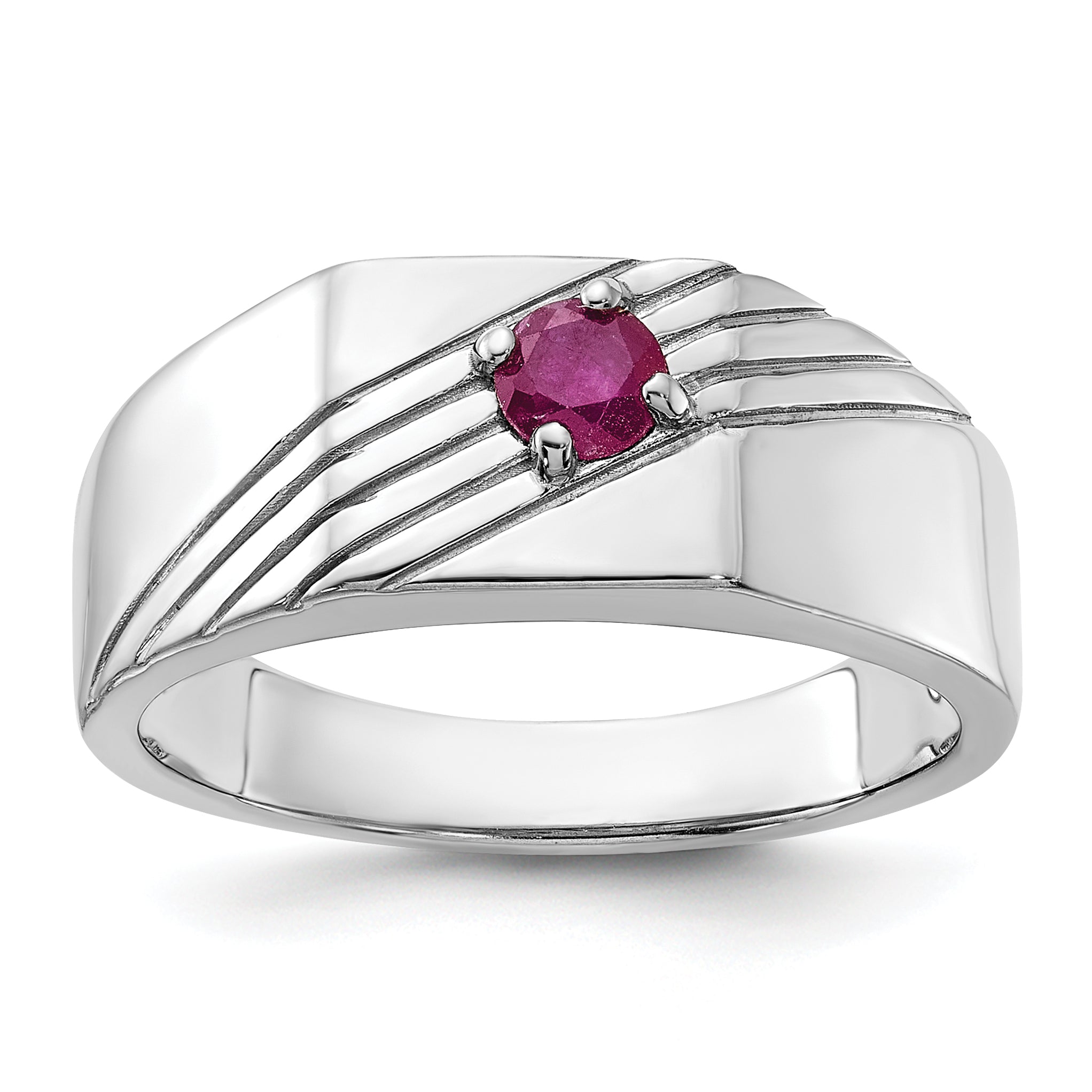 Sterling Silver Rhodium-plated African Ruby Signet Men's Ring Main image